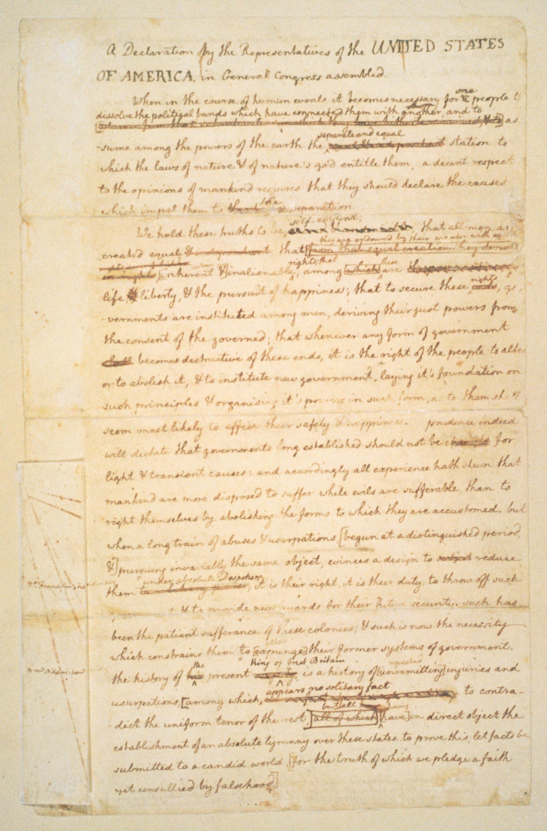 A rough draft of the Declaration of Independence.